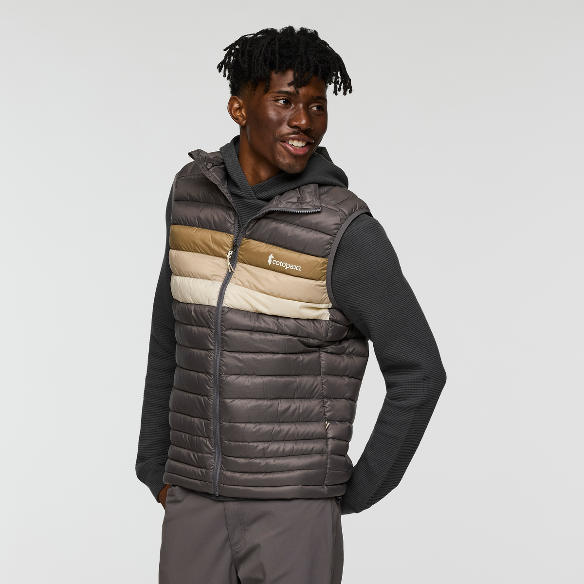 Fuego Down Vest - Men's, Cinder Stripes, Model Nicolas