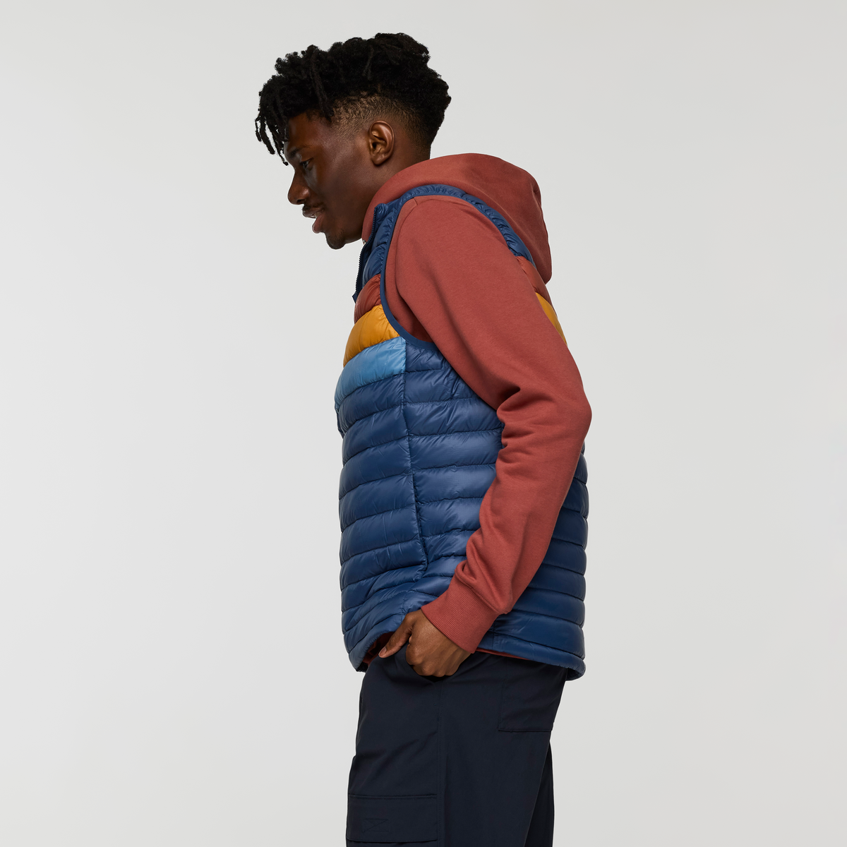 Fuego Down Vest - Men's, Deep Sea Stripes, Model Nicolas