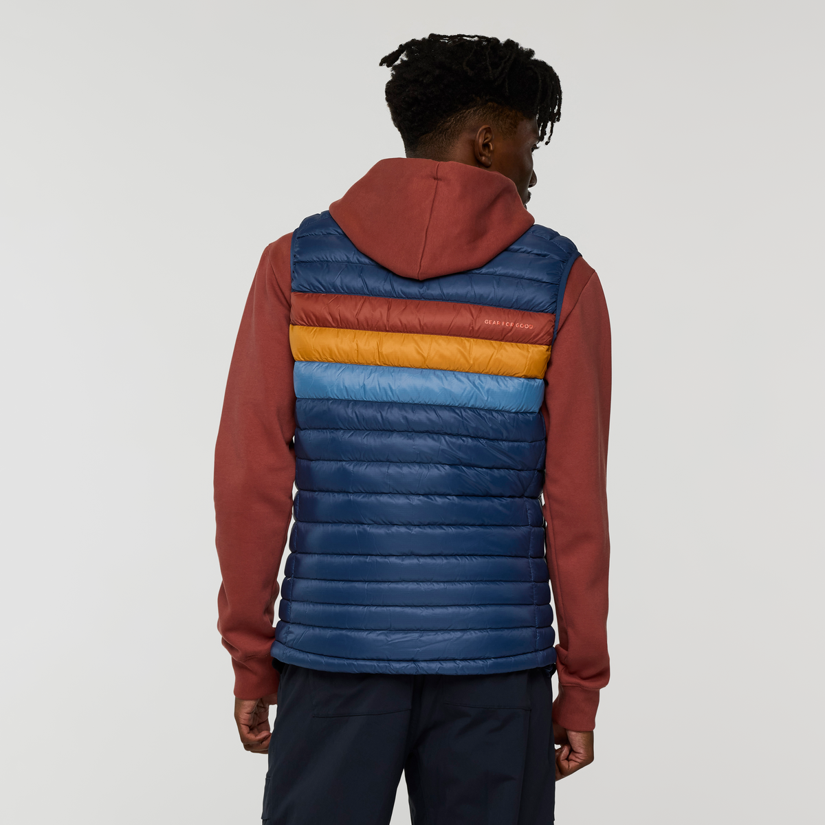 Fuego Down Vest - Men's, Deep Sea Stripes, Model Nicolas