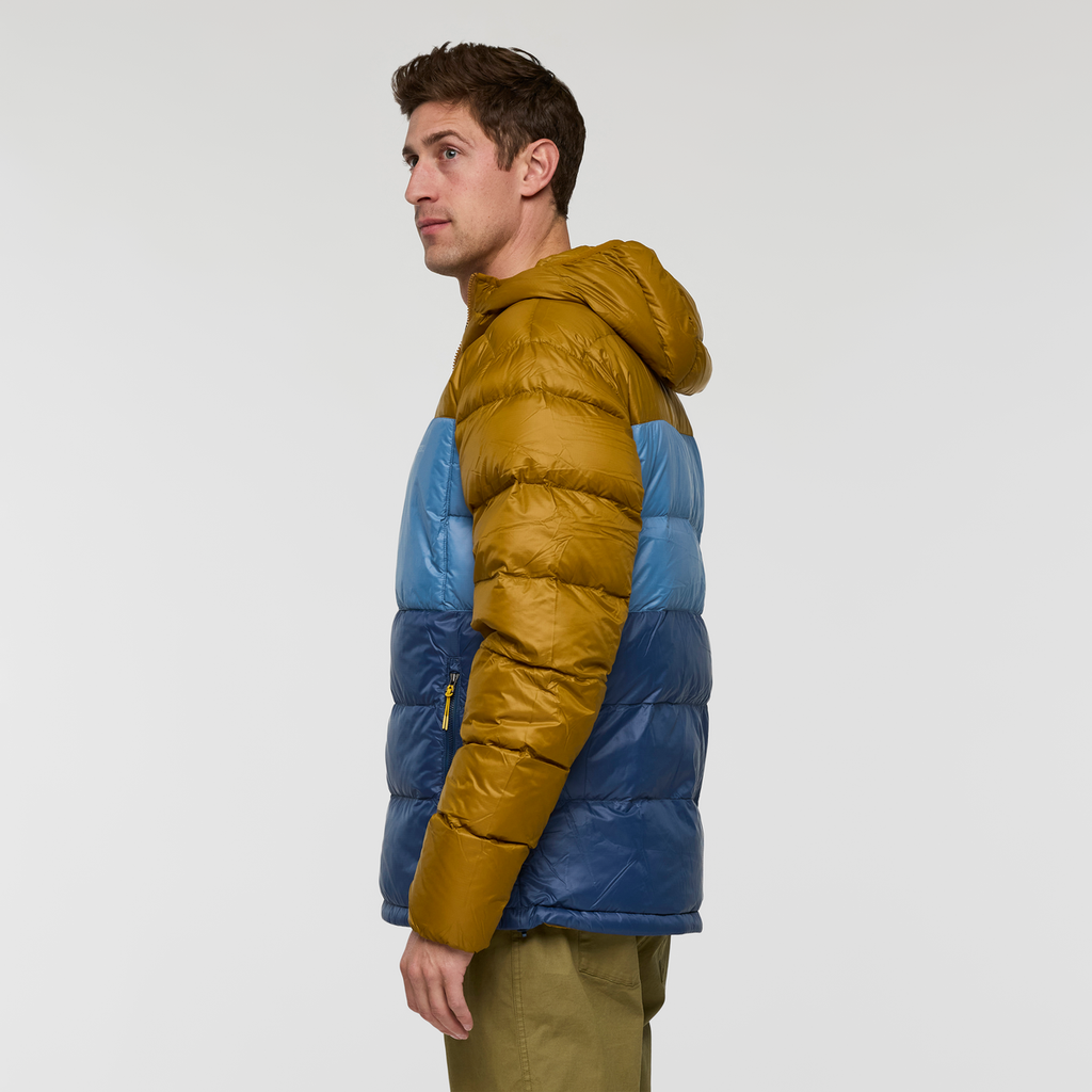 Fuego Max Down Hooded Jacket - Men's, Bronze/Deep Sea, Model Jackson