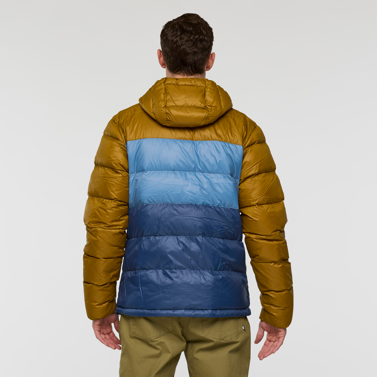 Fuego Max Down Hooded Jacket - Men's, Bronze/Deep Sea, Model Jackson