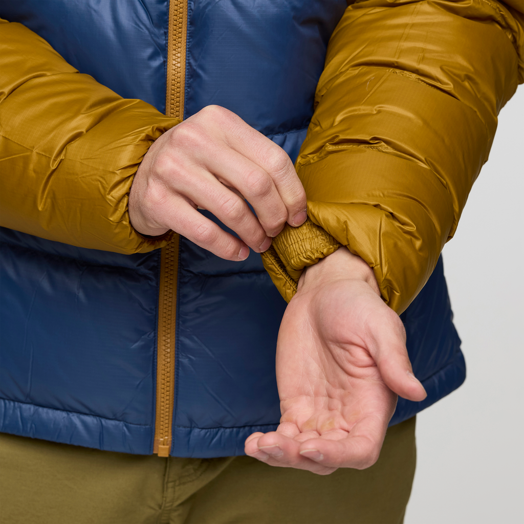 Fuego Max Down Hooded Jacket - Men's, Bronze/Deep Sea, Model Jackson