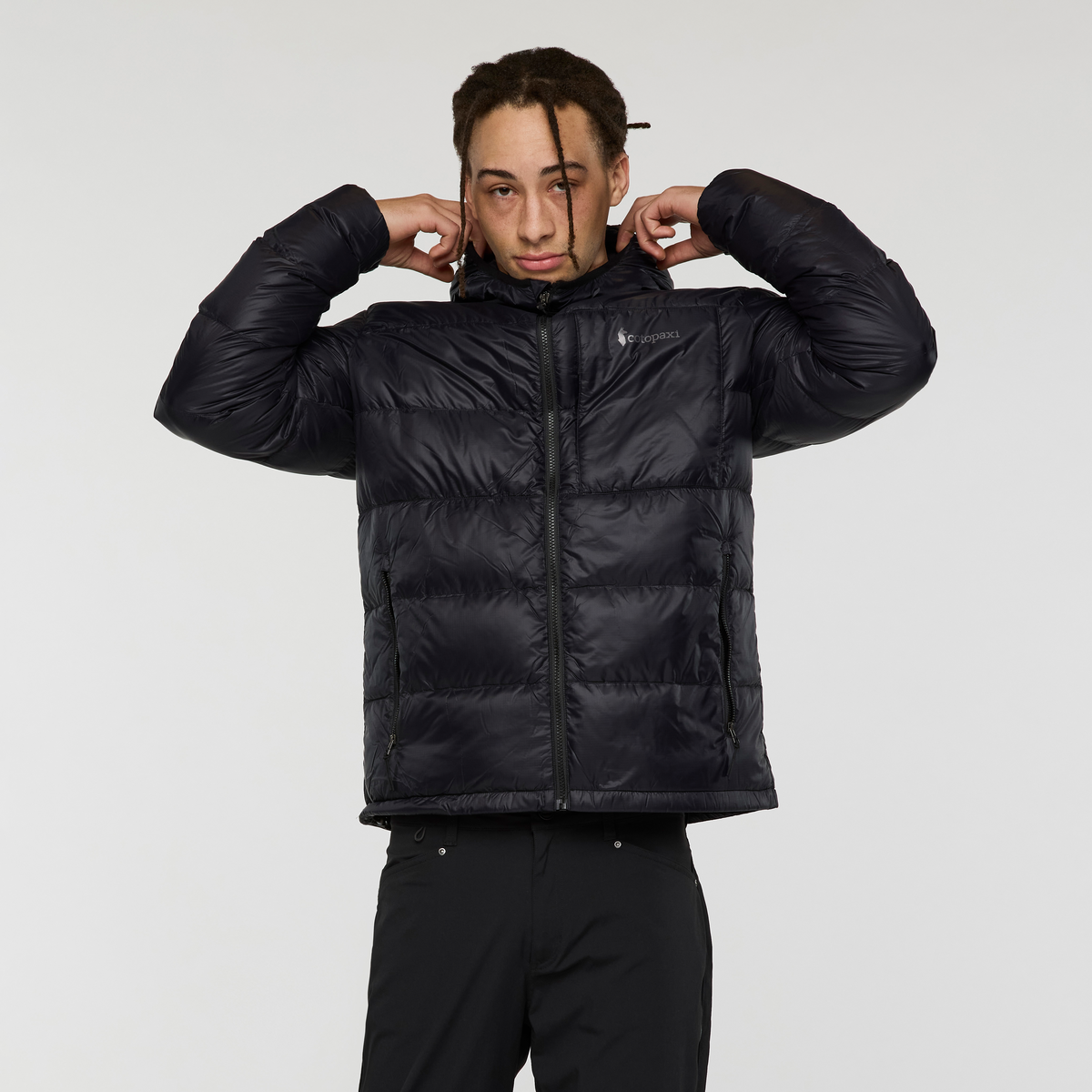 Fuego Max Down Hooded Jacket - Men's, Cotopaxi Black, Model Kai