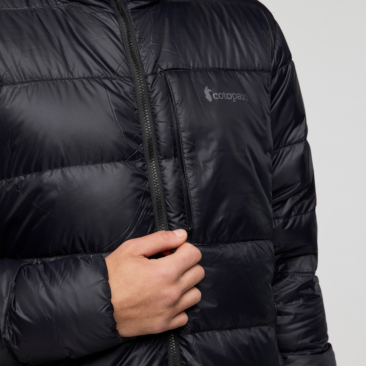 Fuego Max Down Hooded Jacket - Men's, Cotopaxi Black, Model Kai