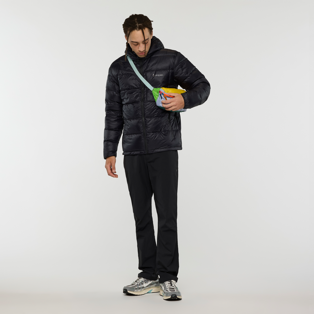Fuego Max Down Hooded Jacket - Men's, Cotopaxi Black, Model Kai