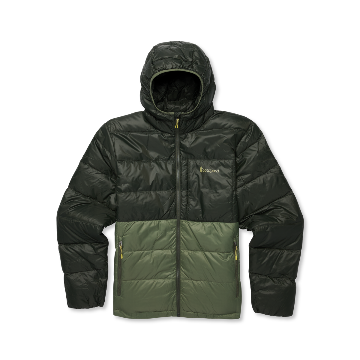 Fuego Max Down Hooded Jacket - Men's, Woods/Fatigue, flatlay
