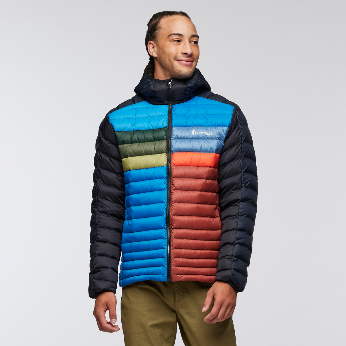 Funky Fuego Down Hooded Jacket - Men's, Carbon Combo, Model Kai