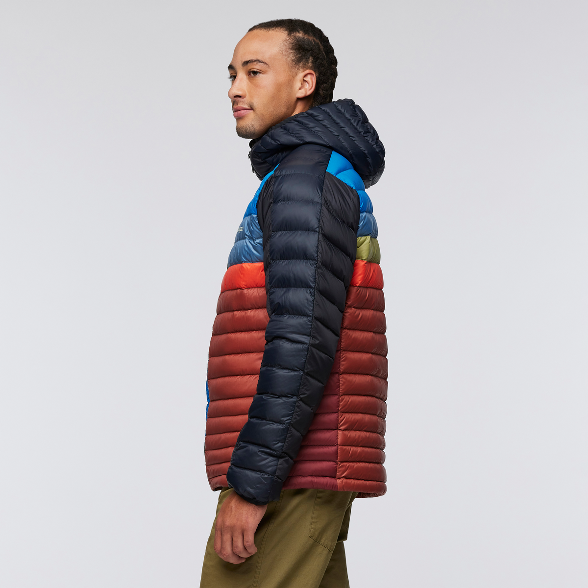 Funky Fuego Down Hooded Jacket - Men's, Carbon Combo, Model Kai