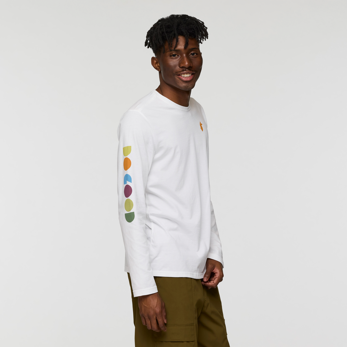Geo Do Good Long-Sleeve T-Shirt - Men's, White, Model Nicolas