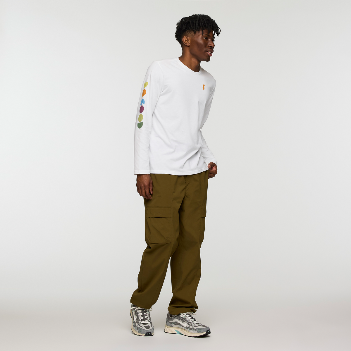 Geo Do Good Long-Sleeve T-Shirt - Men's, White, Model Nicolas
