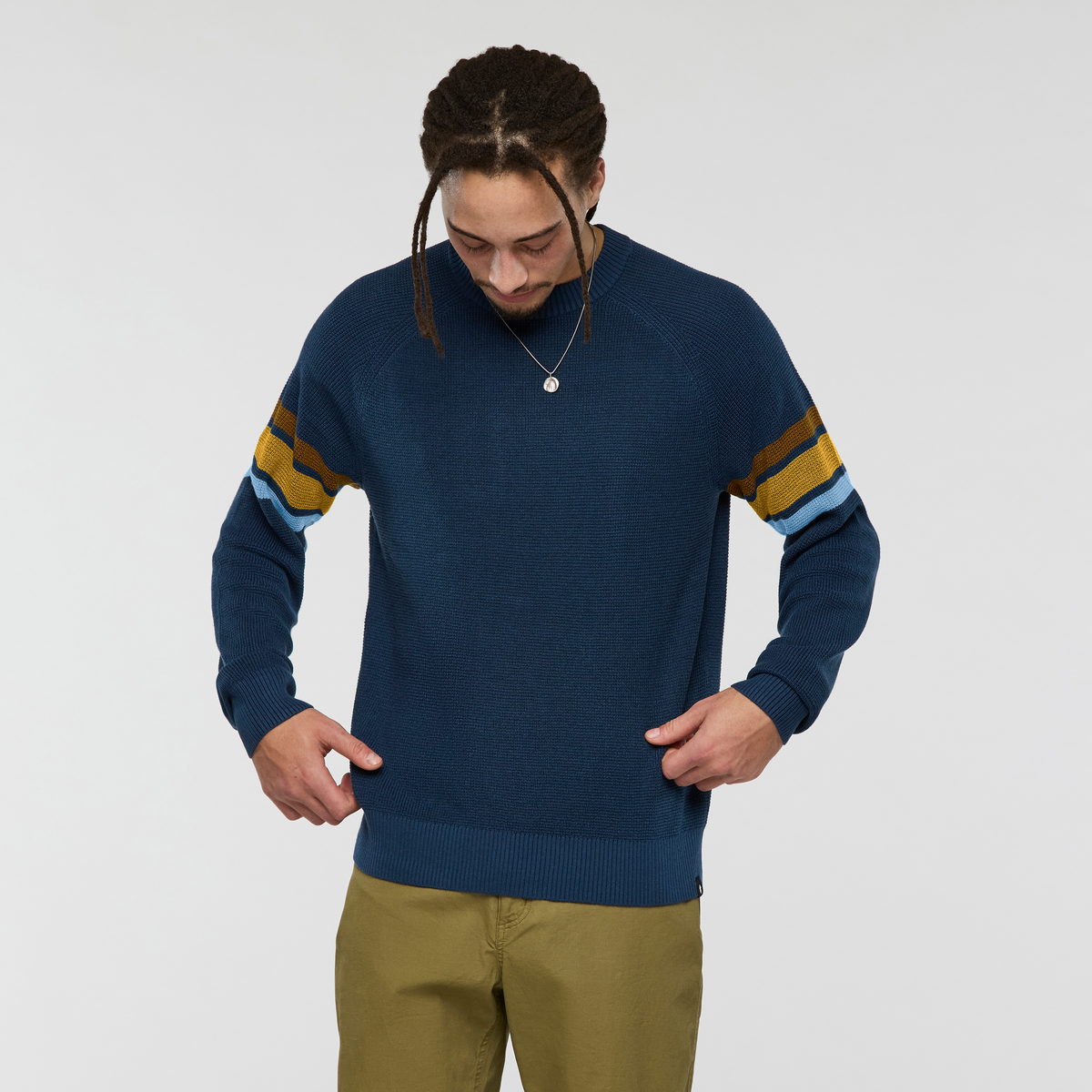 Libre Waffle Crew Sweater - Men's, Deep Sea, Model Kai