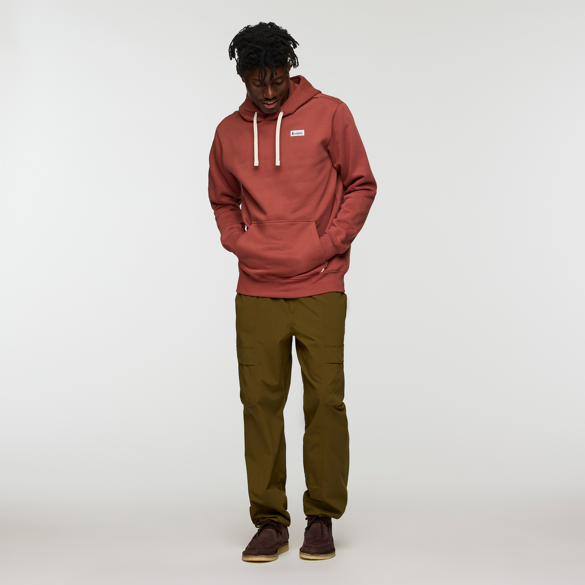 Llama Patch Pullover Hoodie - Men's, Nutmeg, Model Nicolas