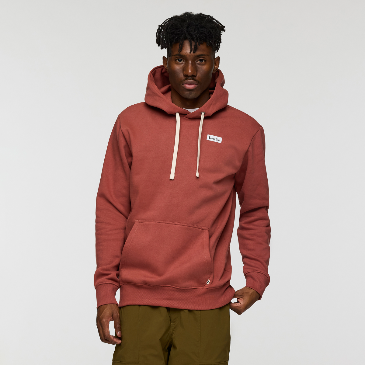 Llama Patch Pullover Hoodie - Men's, Nutmeg, Model Nicolas