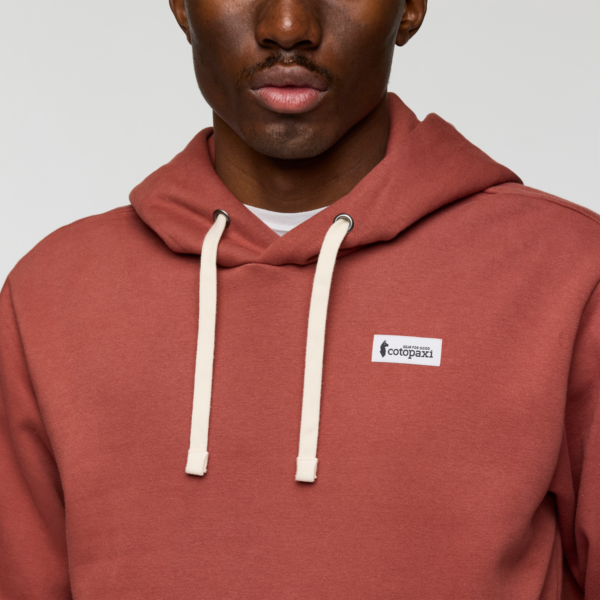 Llama Patch Pullover Hoodie - Men's, Nutmeg, Model Nicolas