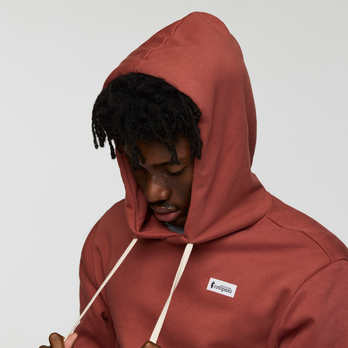 Llama Patch Pullover Hoodie - Men's, Nutmeg, Model Nicolas