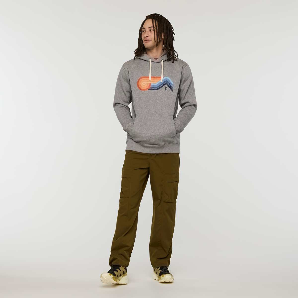 Melting Sunset Pullover Hoodie - Men's, Heather Grey, Model Kai