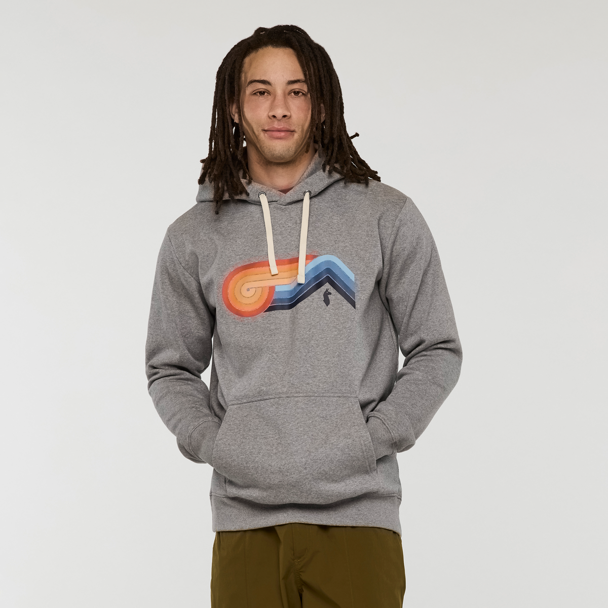 Melting Sunset Pullover Hoodie - Men's, Heather Grey, Model Kai