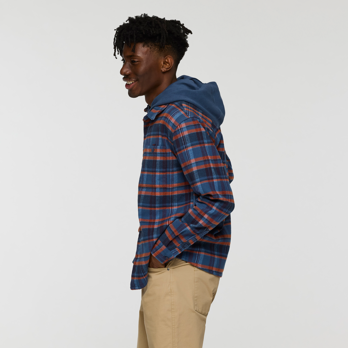 Mero Organic Flannel Shirt - Men's, Deep Sea/Fjord Plaid, Model Nicolas