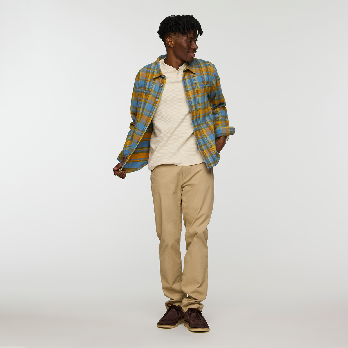 Mero Organic Flannel Shirt - Men's, Fjord/Seed Plaid, Model Nicolas