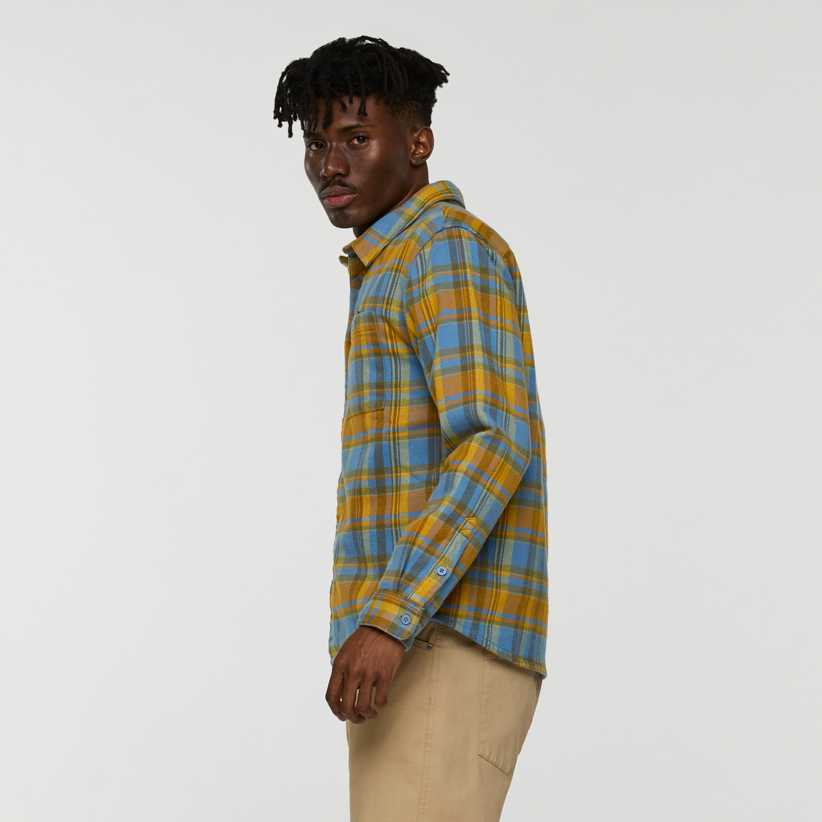 Mero Organic Flannel Shirt - Men's, Fjord/Seed Plaid, Model Nicolas