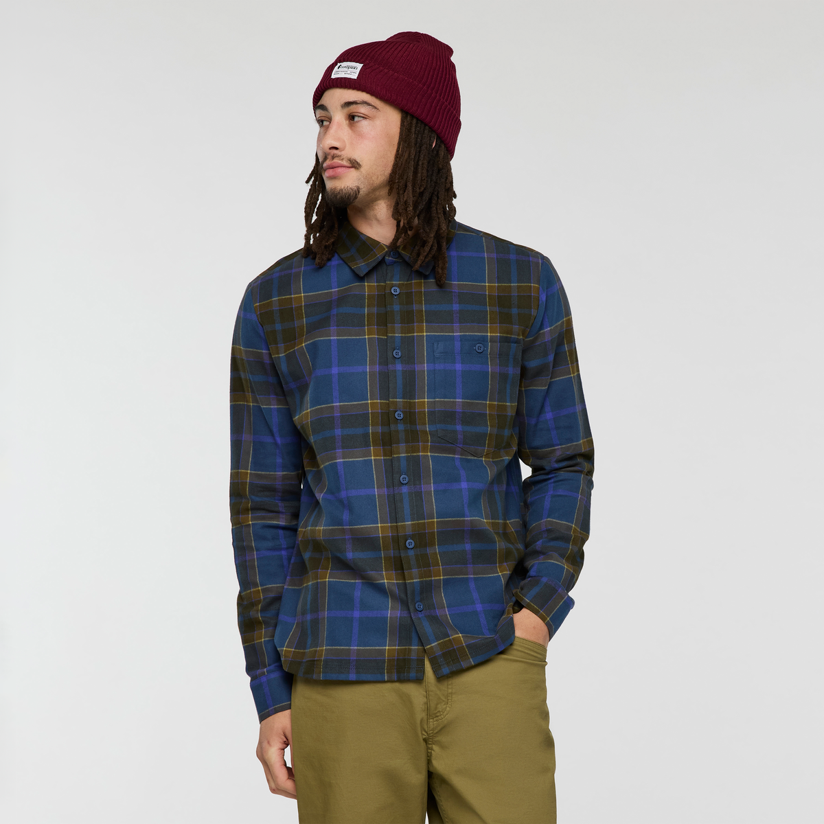Quedo Flannel Shirt - Men's, Deep Sea Plaid, Model Kai