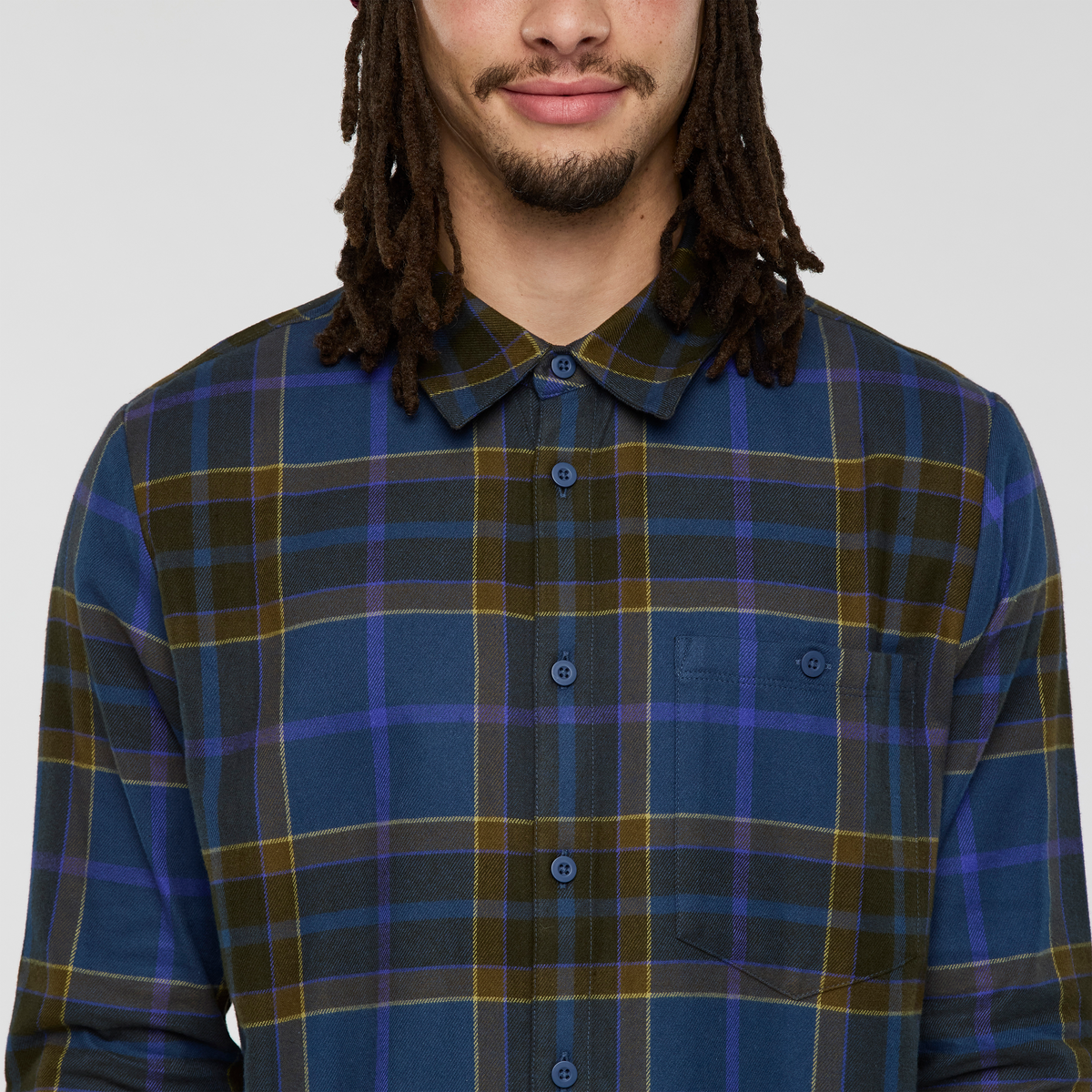 Quedo Flannel Shirt - Men's, Deep Sea Plaid, Model Kai