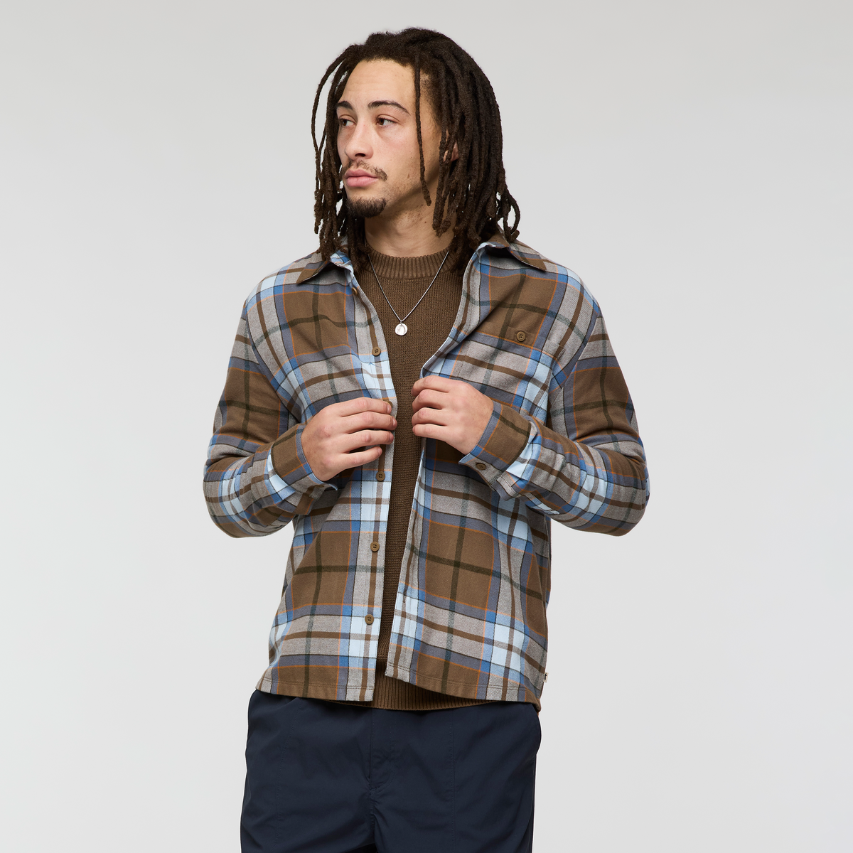 Quedo Flannel Shirt - Men's, Dune Plaid, Model Kai