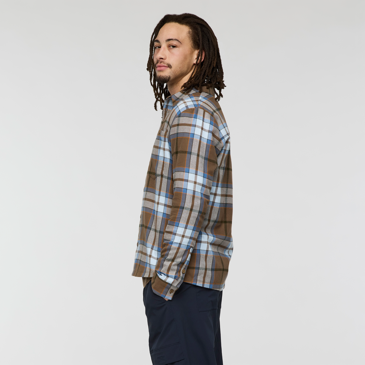 Quedo Flannel Shirt - Men's, Dune Plaid, Model Kai