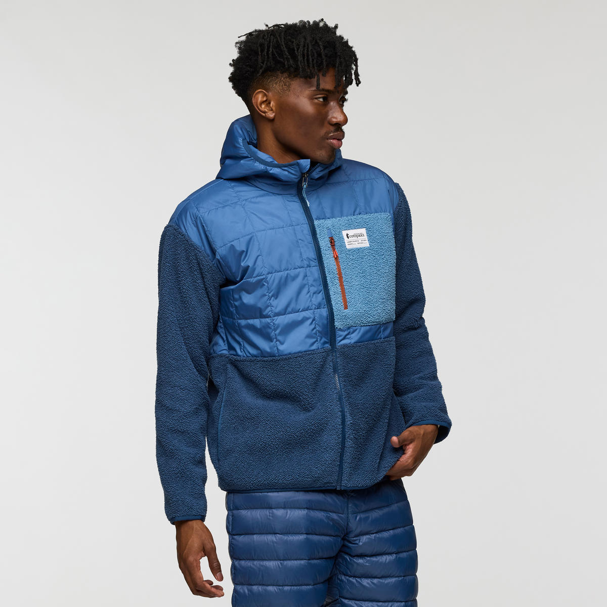 Trico Hybrid Hooded Jacket - Men's, Deep Sea, Model Nicolas