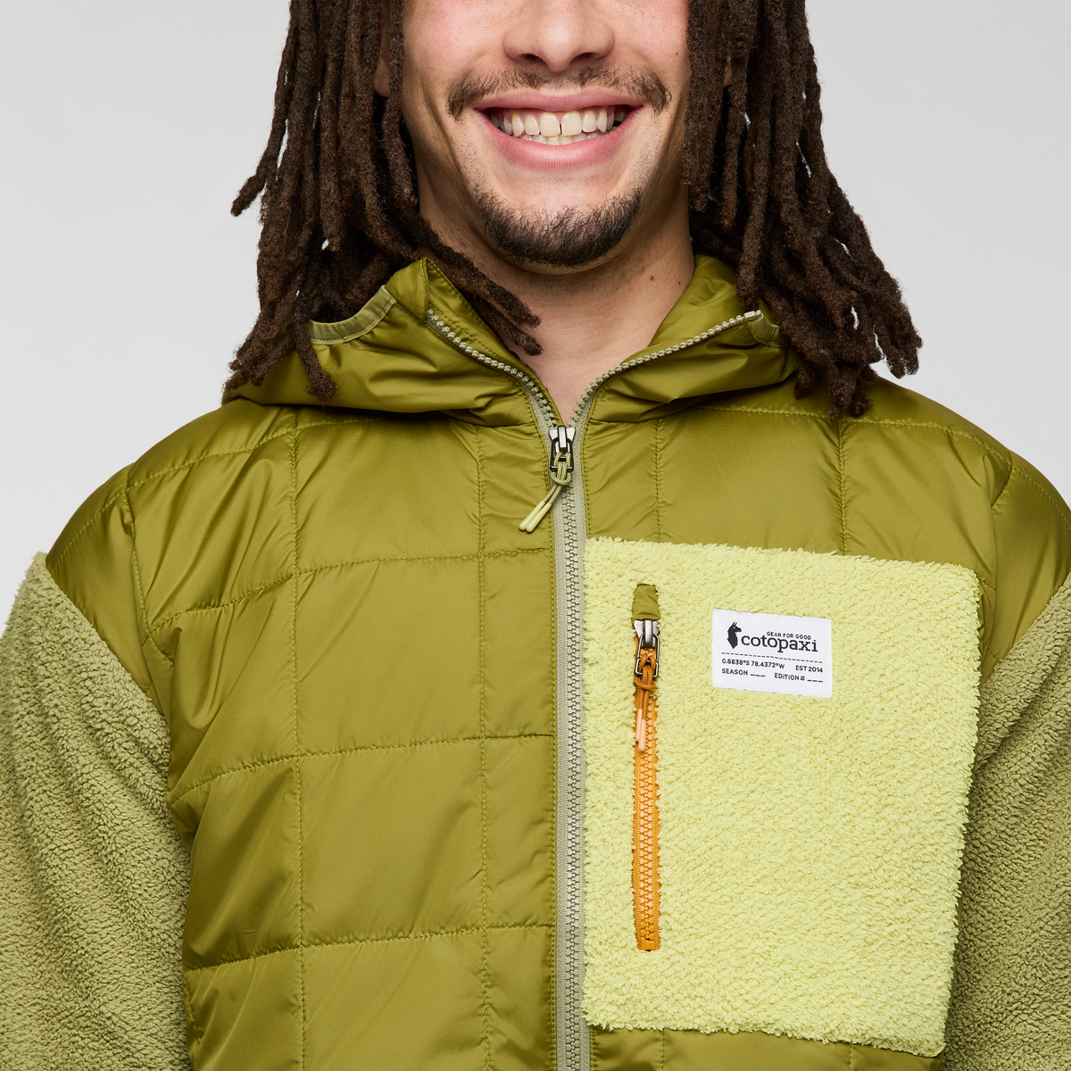 Trico Hybrid Hooded Jacket - Men's, Seed, Model Kai