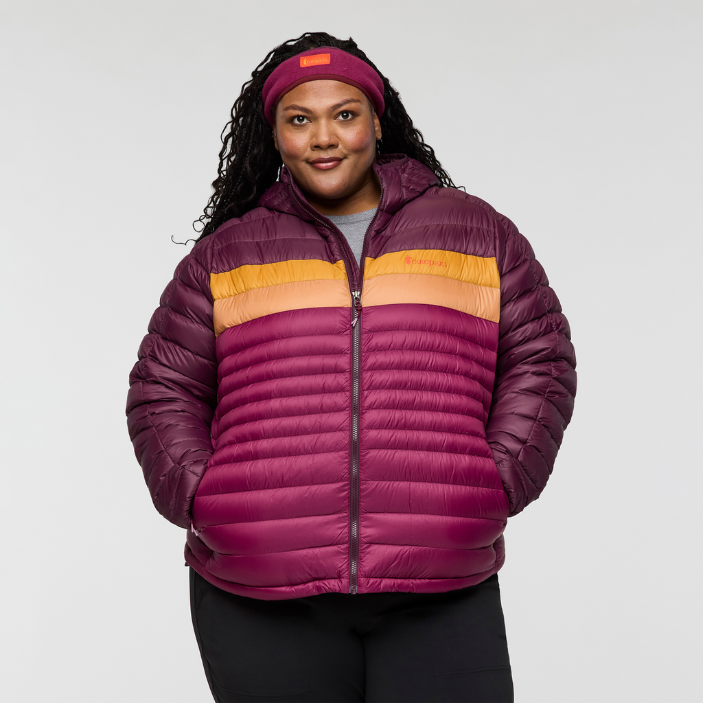 Fuego Down Hooded Jacket - Women's, Blackberry/Jam, Model Tanisha