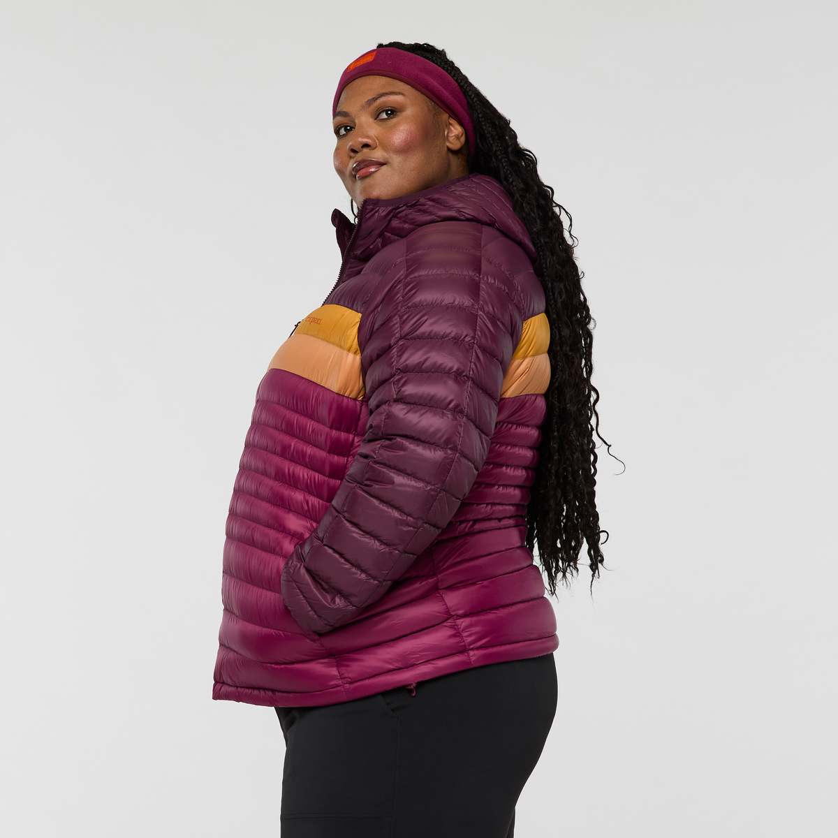 Fuego Down Hooded Jacket - Women's, Blackberry/Jam, Model Tanisha