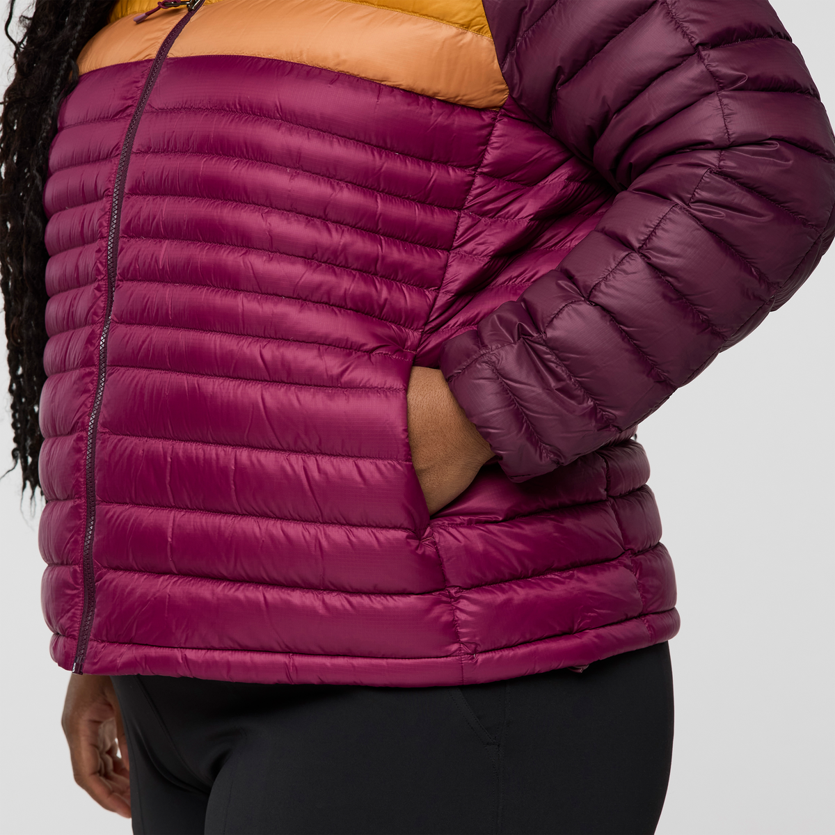 Fuego Down Hooded Jacket - Women's, Blackberry/Jam, Model Tanisha