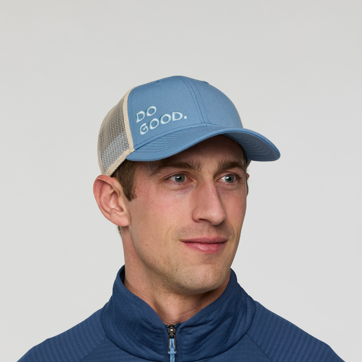 Do Good Trucker Hat, Fjord, Detail