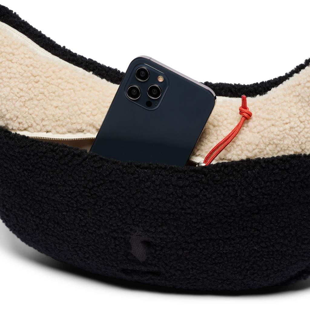 High Pile Fleece 6L Crescent Bag, Black/Cream