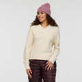 Atajo Long-Sleeve Waffle V-Neck - Women's, Cream, Model Avery