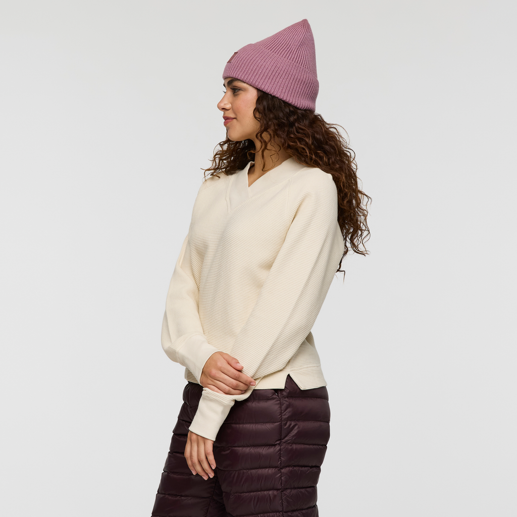 Atajo Long-Sleeve Waffle V-Neck - Women's, Cream, Model Avery