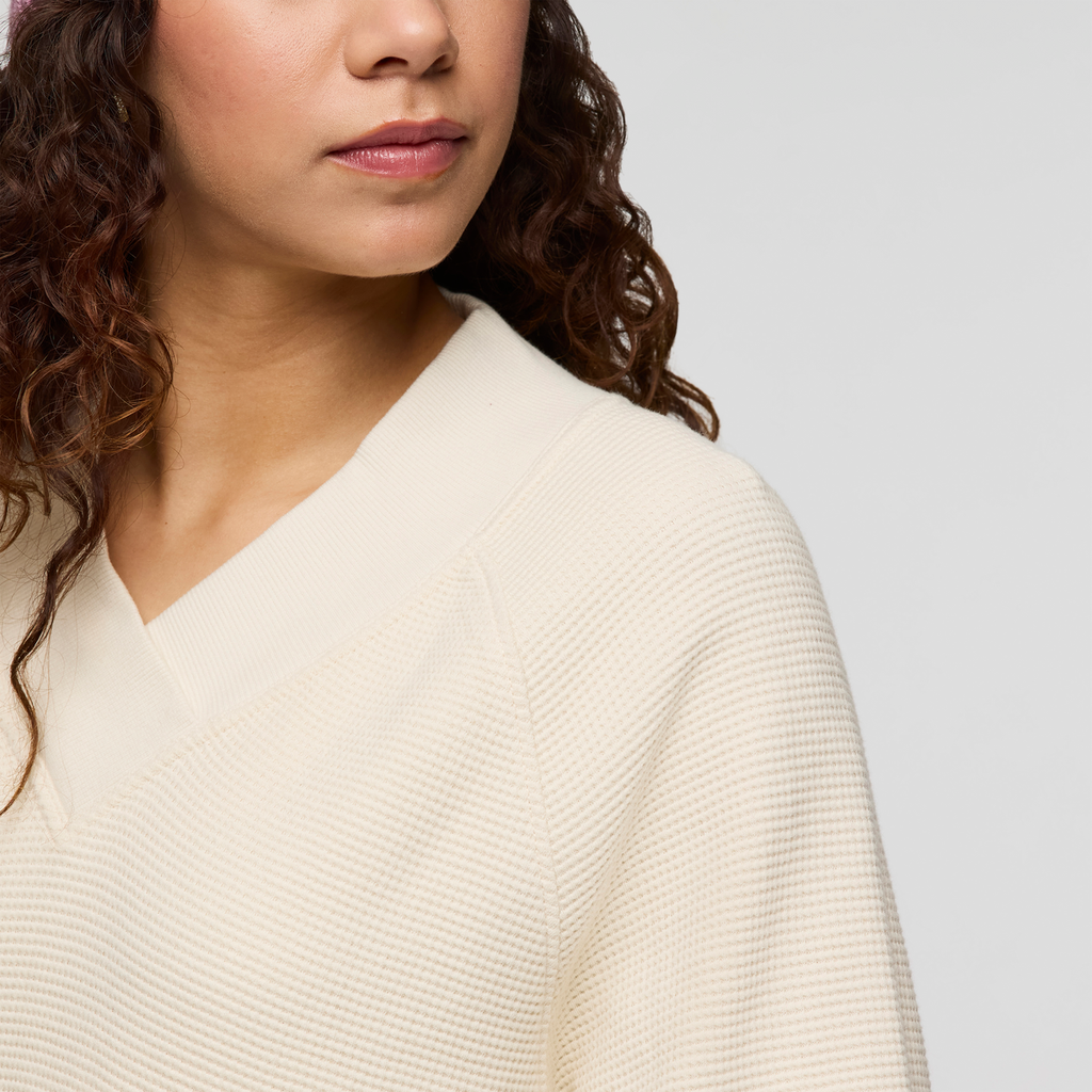 Atajo Long-Sleeve Waffle V-Neck - Women's, Cream, Model Avery