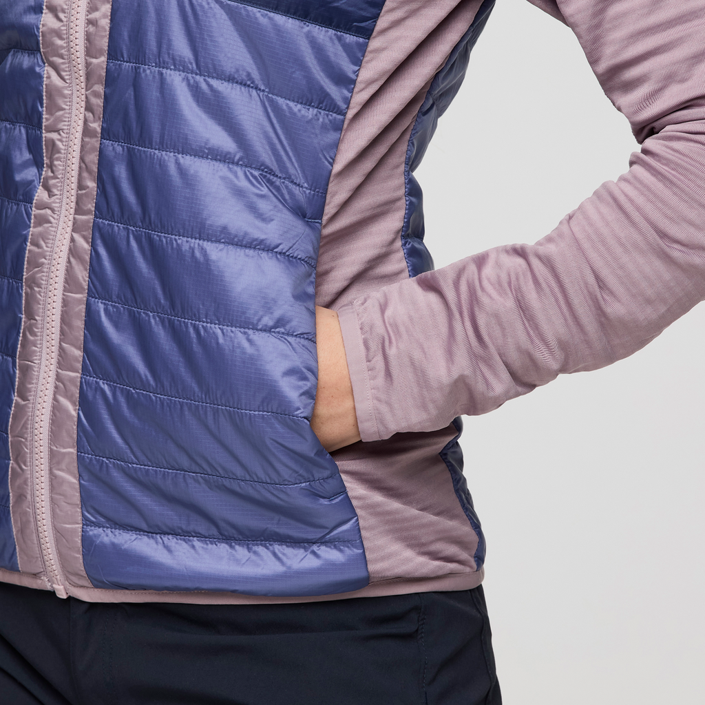Capa Hybrid Insulated Hooded Jacket - Women's, Quartz/Blue Smoke, Model Caitlyn