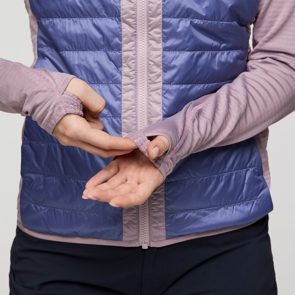 Capa Hybrid Insulated Hooded Jacket - Women's, Quartz/Blue Smoke, Model Caitlyn