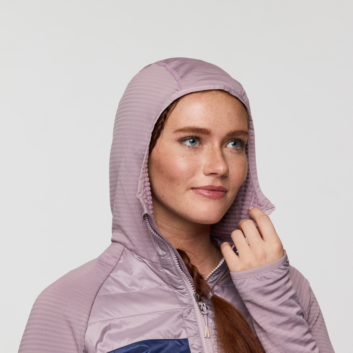 Capa Hybrid Insulated Hooded Jacket - Women's, Quartz/Blue Smoke, Model Caitlyn