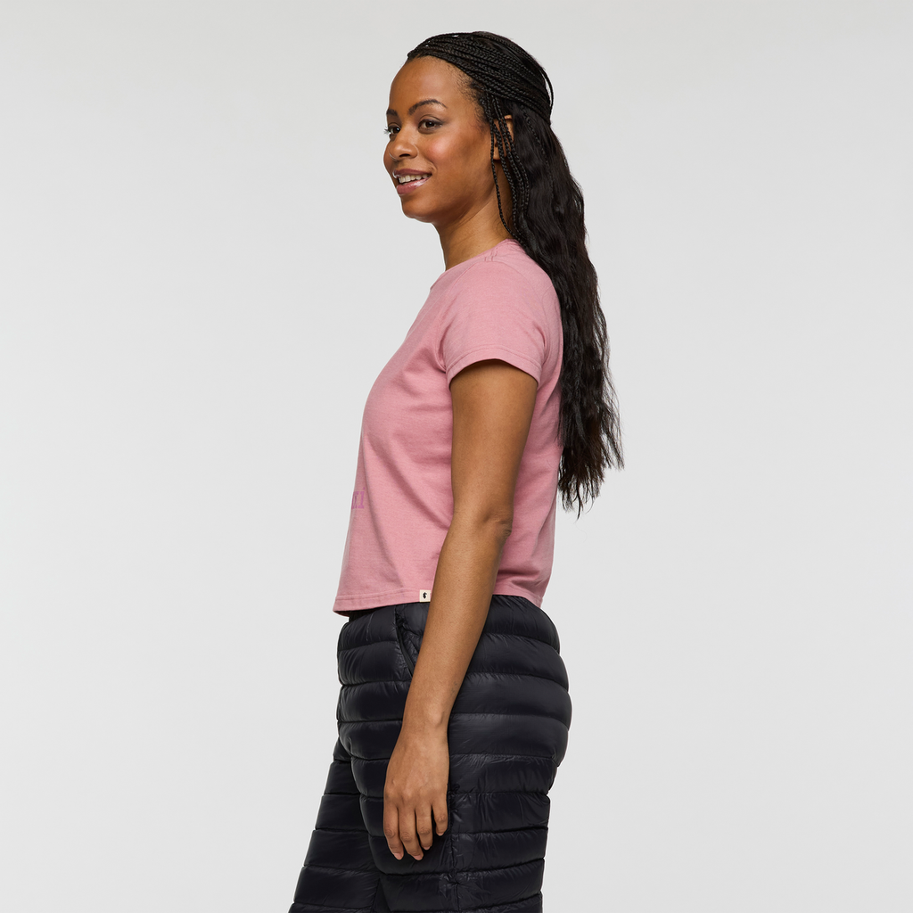Cotopaxi Llama T-Shirt - Women's, Dusty Rose, Model Charlie