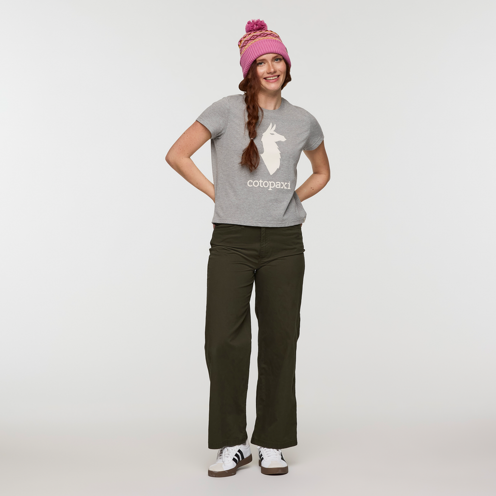 Cotopaxi Llama T-Shirt - Women's, Heather Grey, Model Caitlyn