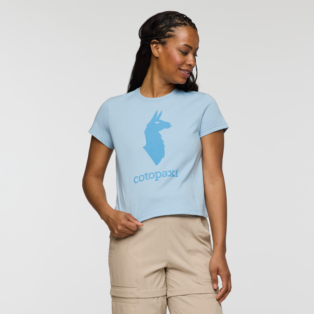 Cotopaxi Llama T-Shirt - Women's, Iceberg, Model Charlie