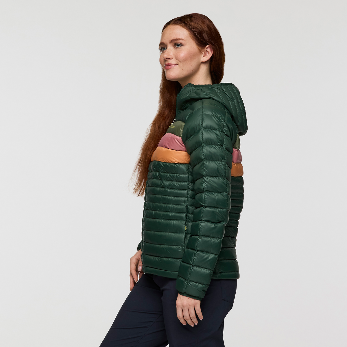 Fuego Down Hooded Jacket - Women's, Cargo Stripes, Model Caitlyn