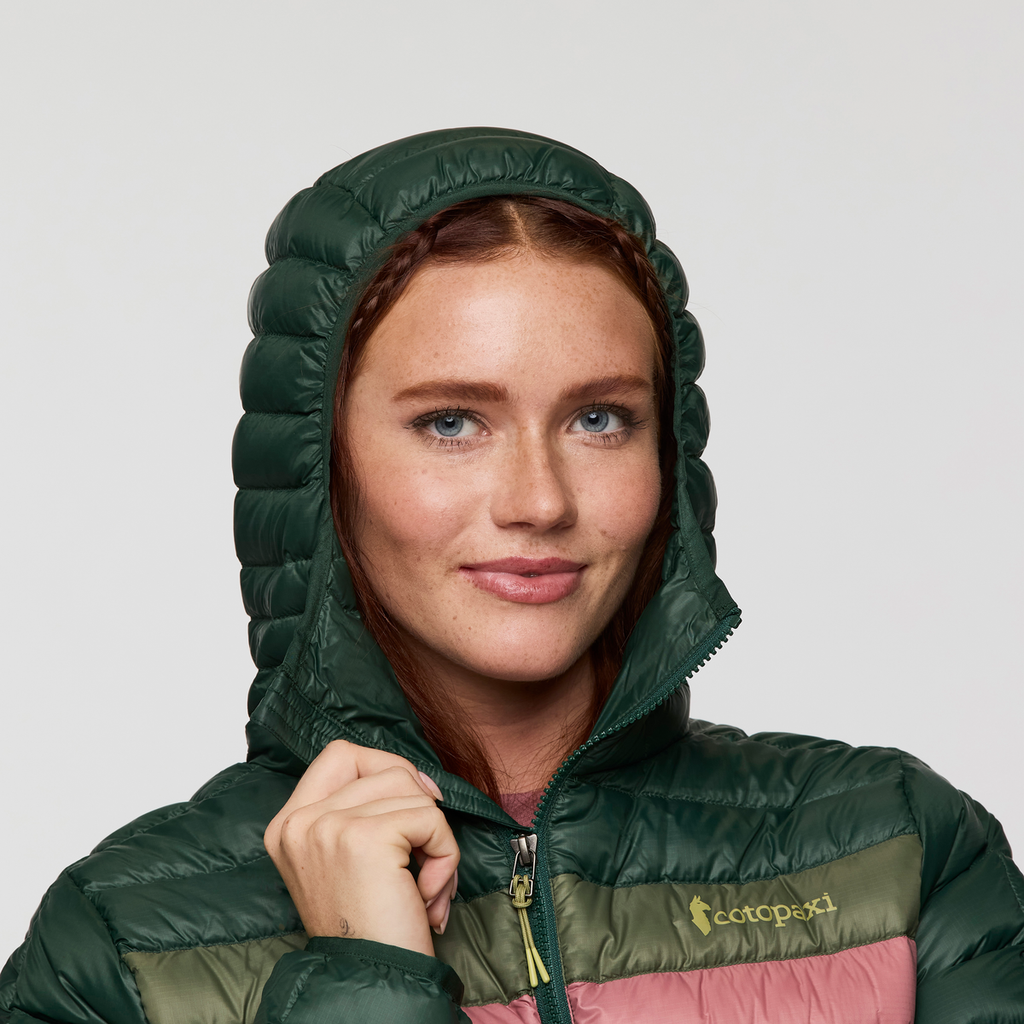 Fuego Down Hooded Jacket - Women's, Cargo Stripes, Model Caitlyn