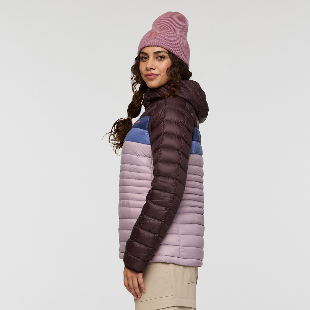 Fuego Down Hooded Jacket - Women's, Coffee/Quartz, Model Avery