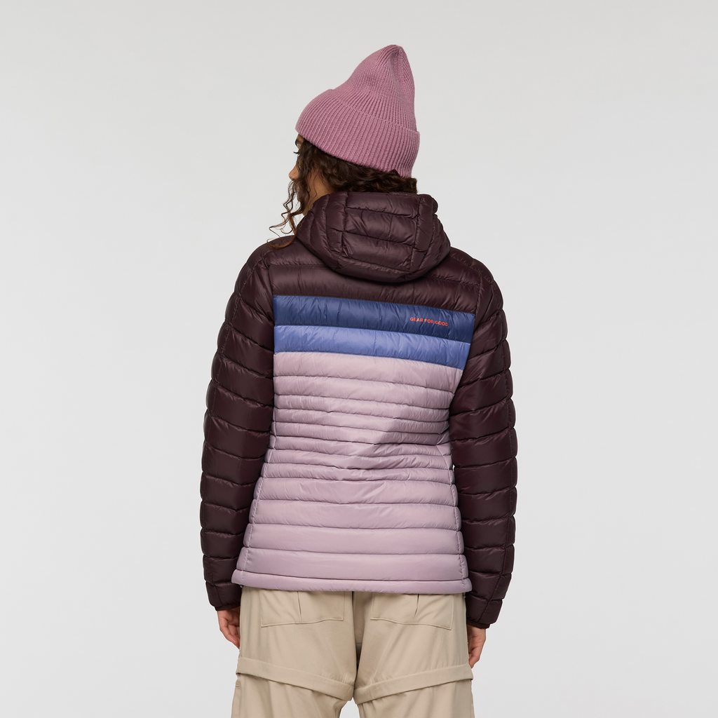 Fuego Down Hooded Jacket - Women's, Coffee/Quartz, Model Avery