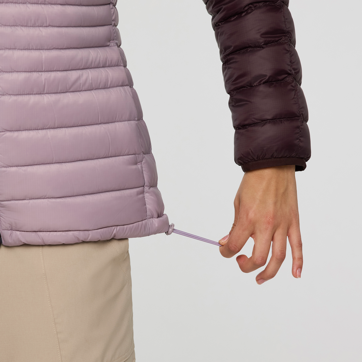 Fuego Down Hooded Jacket - Women's, Coffee/Quartz, Model Avery