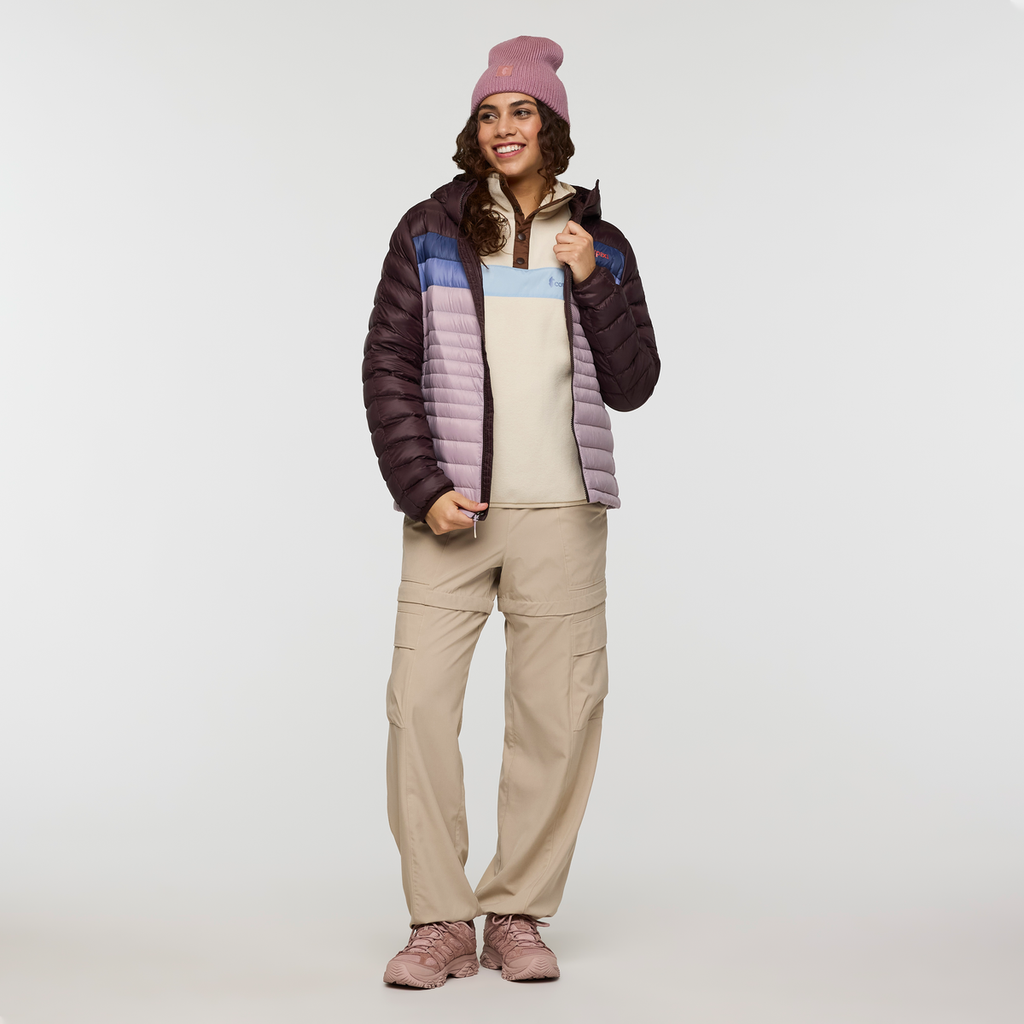 Fuego Down Hooded Jacket - Women's, Coffee/Quartz, Model Avery